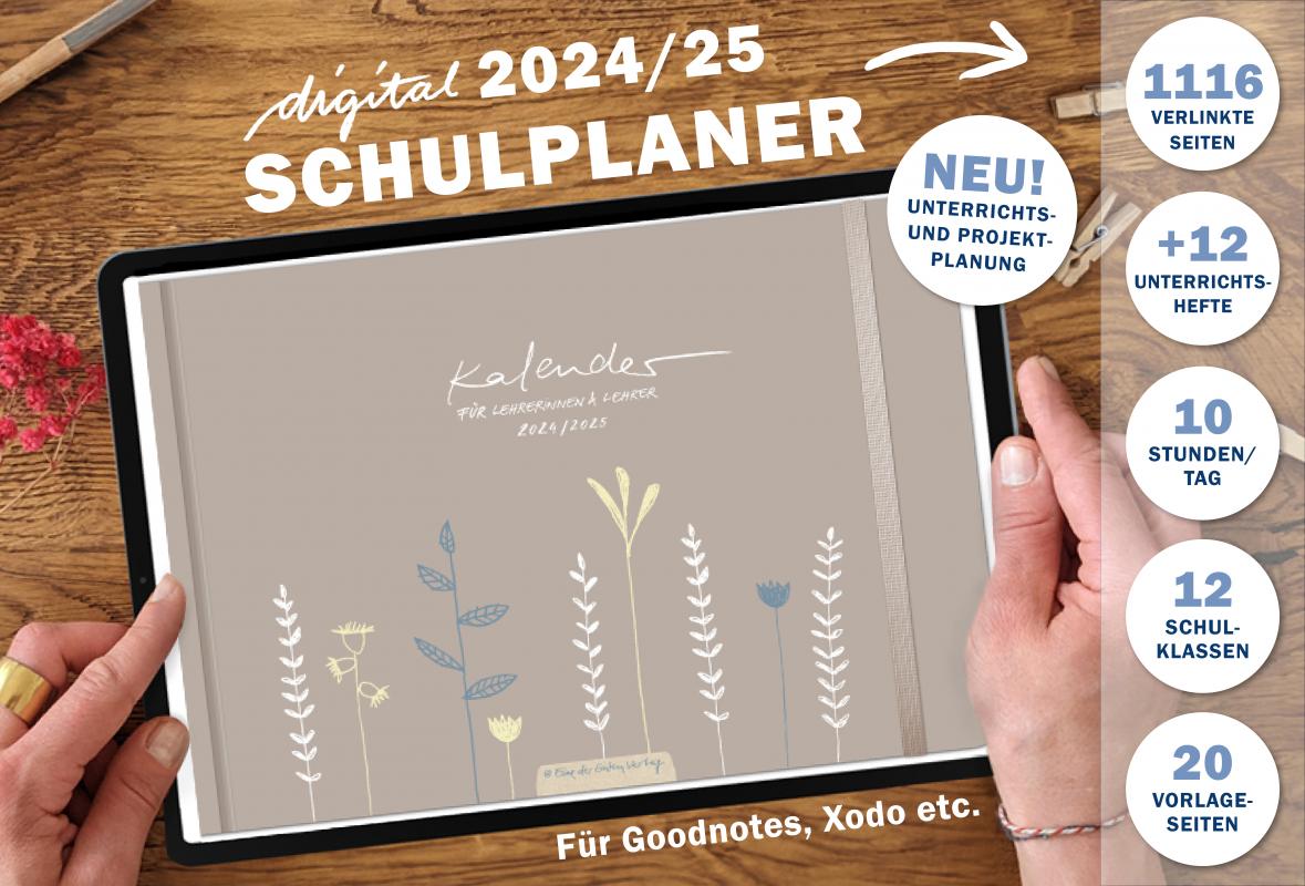 Lehrerkalender digital 2024 2025, Planungshelfer fürs Tablet zur Unterrichtsvorbereitung und Schuljahr Planung